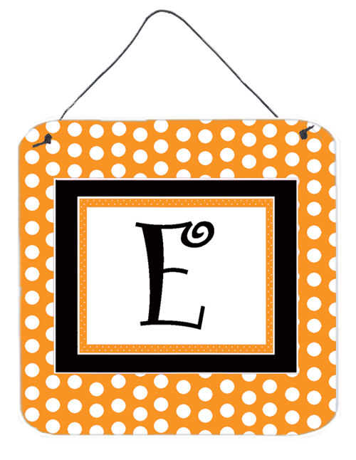 CJ1033-EDS66 6 x 6 in. Letter E Initial Monogram - Orange Polkadots Aluminium Metal Wall or Door Hanging Prints