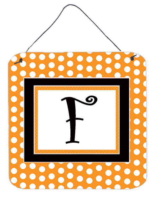 CJ1033-FDS66 6 x 6 in. Letter F Initial Monogram - Orange Polkadots Aluminium Metal Wall or Door Hanging Prints