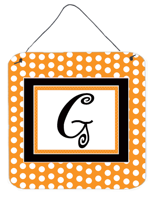 CJ1033-GDS66 6 x 6 in. Letter G Initial Monogram - Orange Polkadots Aluminium Metal Wall or Door Hanging Prints