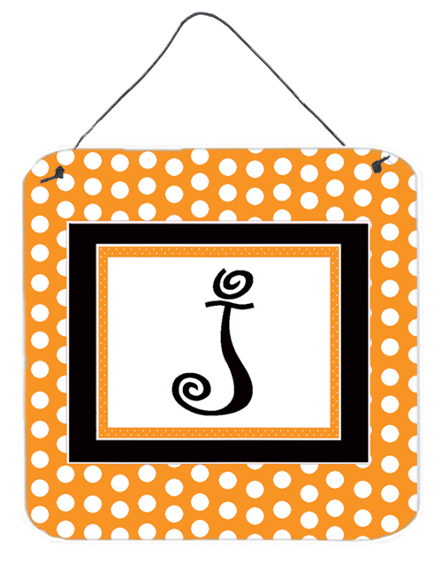 CJ1033-JDS66 6 x 6 in. Letter J Initial Monogram - Orange Polkadots Aluminium Metal Wall or Door Hanging Prints