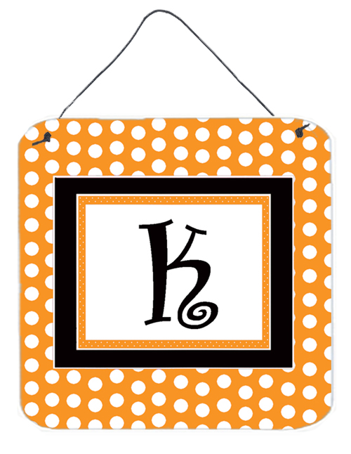 CJ1033-KDS66 6 x 6 in. Letter K Initial Monogram - Orange Polkadots Aluminium Metal Wall or Door Hanging Prints