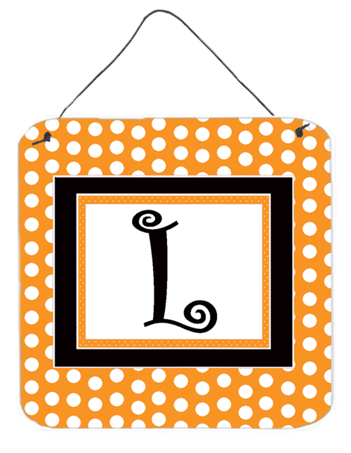 CJ1033-LDS66 6 x 6 in. Letter L Initial Monogram - Orange Polkadots Aluminium Metal Wall or Door Hanging Prints