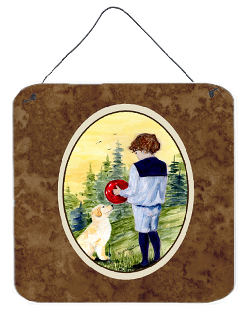 6 x 6 in. Little Boy with his Golden Retriever Aluminium Metal Wall or Door Hanging Prints