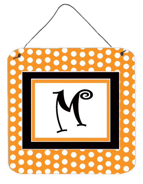 CJ1033-MDS66 6 x 6 in. Letter M Initial Monogram - Orange Polkadots Aluminium Metal Wall or Door Hanging Prints