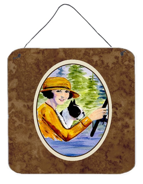 6 x 6 in. Woman driving with her Boston Terrier Aluminium Metal Wall or Door Hanging Prints