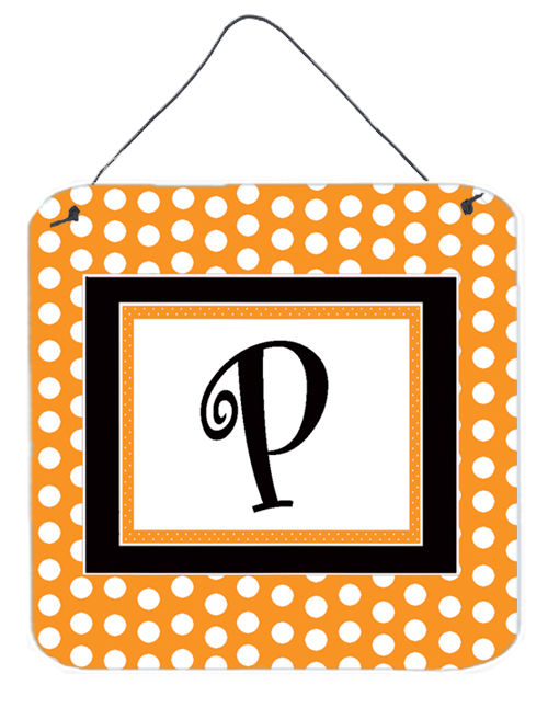 CJ1033-PDS66 6 x 6 in. Letter P Initial Monogram - Orange Polkadots Aluminium Metal Wall or Door Hanging Prints