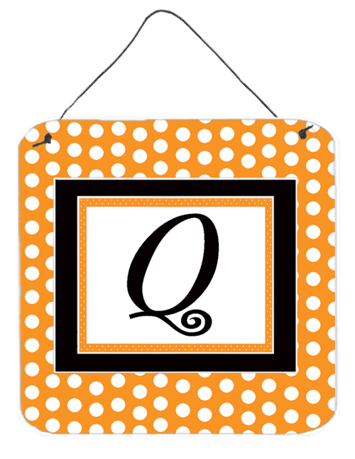 CJ1033-QDS66 6 x 6 in. Letter Q Initial Monogram - Orange Polkadots Aluminium Metal Wall or Door Hanging Prints