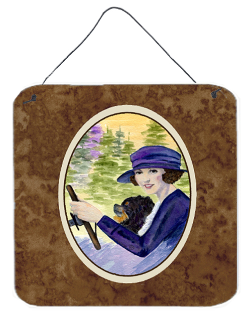 6 x 6 in. Lady driving with her Pomeranian Aluminium Metal Wall or Door Hanging Prints