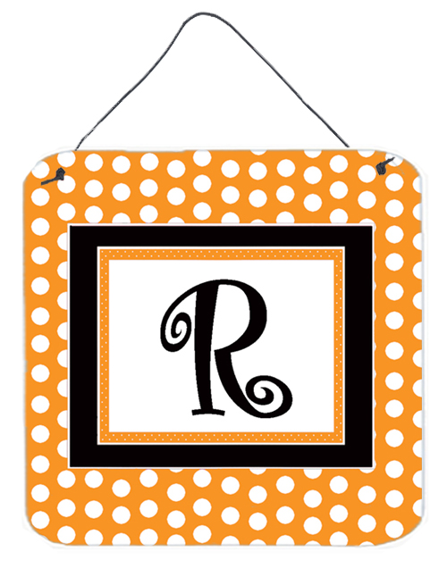 CJ1033-RDS66 6 x 6 in. Letter R Initial Monogram - Orange Polkadots Aluminium Metal Wall or Door Hanging Prints