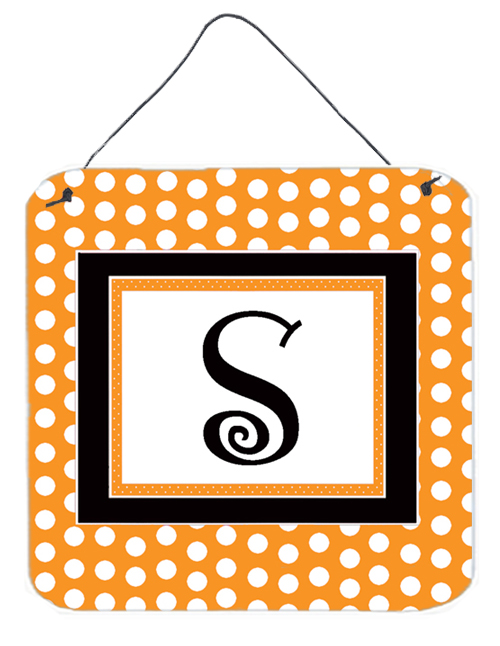 CJ1033-SDS66 6 x 6 in. Letter S Initial Monogram - Orange Polkadots Aluminium Metal Wall or Door Hanging Prints