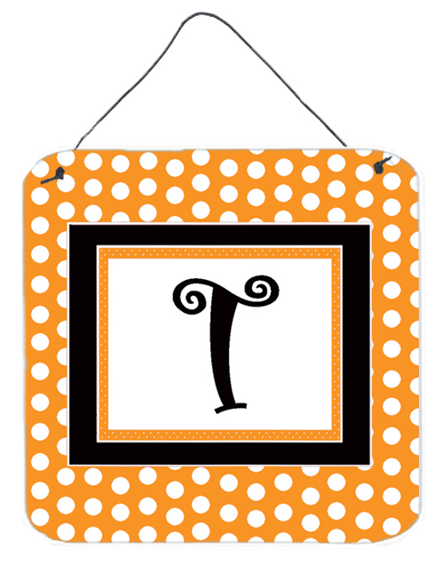 CJ1033-TDS66 6 x 6 in. Letter T Initial Monogram - Orange Polkadots Aluminium Metal Wall or Door Hanging Prints