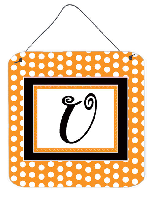 Picture of Carolines Treasures CJ1033-UDS66 6 x 6 in. Letter U Initial Monogram - Orange Polkadots Aluminium Metal Wall or Door Hanging Prints