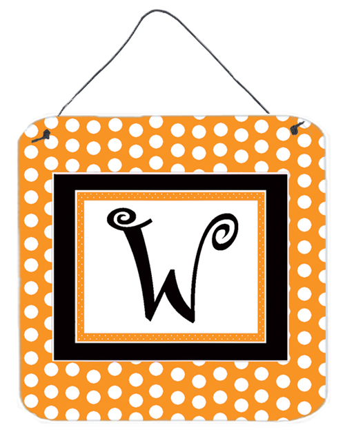 CJ1033-WDS66 6 x 6 in. Letter W Initial Monogram - Orange Polkadots Aluminium Metal Wall or Door Hanging Prints