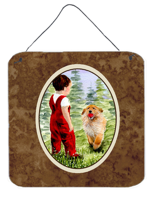 6 x 6 in. Little Boy with his Golden Retriever Aluminium Metal Wall or Door Hanging Prints