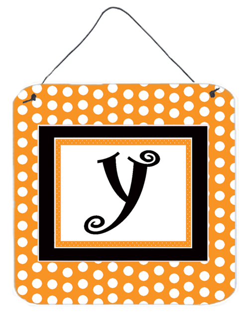 Picture of Carolines Treasures CJ1033-YDS66 6 x 6 in. Letter Y Initial Monogram - Orange Polkadots Aluminium Metal Wall or Door Hanging Prints