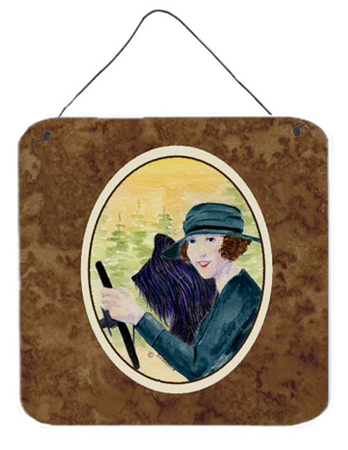 6 x 6 in. Lady driving with her Briard Aluminium Metal Wall or Door Hanging Prints