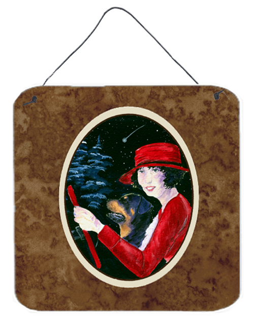 SS8551DS66 6 x 6 in. Lady driving with her Rottweiler Aluminium Metal Wall or Door Hanging Prints
