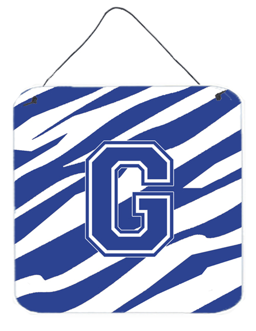 CJ1034-GDS66 6 x 6 in. Letter G Initial Tiger Stripe Blue and White Aluminium Metal Wall or Door Hanging Prints