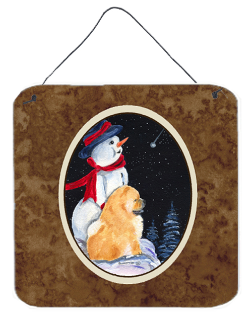 6 x 6 in. Snowman with Chow Chow Aluminium Metal Wall or Door Hanging Prints