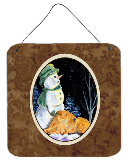 6 x 6 in. Snowman with Lakeland Terrier Aluminium Metal Wall or Door Hanging Prints