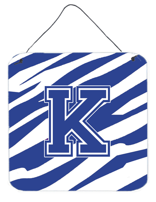 CJ1034-KDS66 6 x 6 in. Letter K Initial Tiger Stripe Blue and White Aluminium Metal Wall or Door Hanging Prints