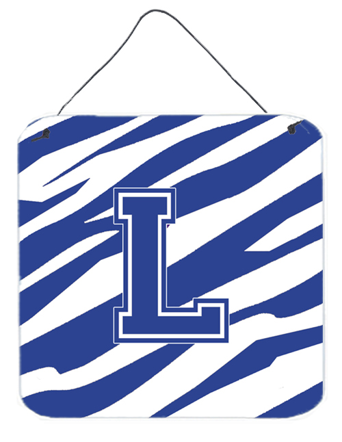 CJ1034-LDS66 6 x 6 in. Letter L Initial Tiger Stripe Blue and White Aluminium Metal Wall or Door Hanging Prints