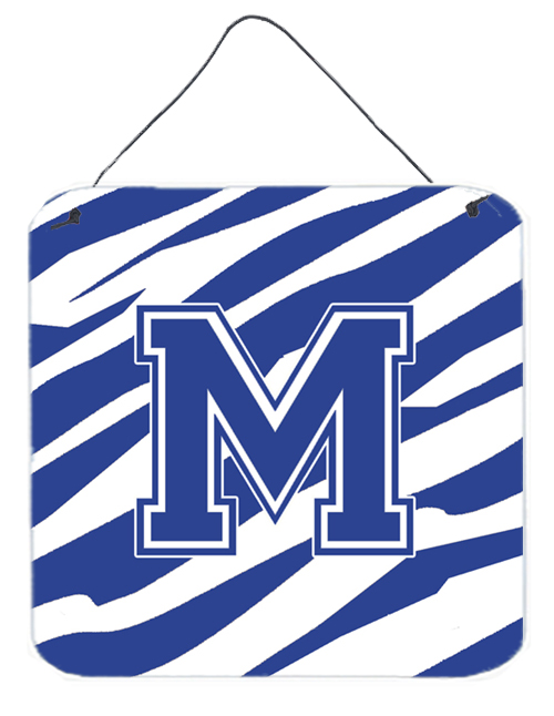 CJ1034-MDS66 6 x 6 in. Letter M Initial Tiger Stripe Blue and White Aluminium Metal Wall or Door Hanging Prints