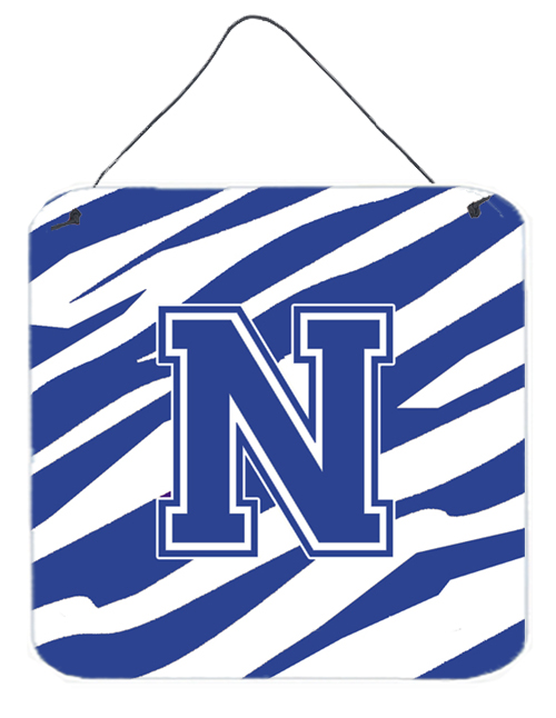 CJ1034-NDS66 6 x 6 in. Letter N Initial Tiger Stripe Blue and White Aluminium Metal Wall or Door Hanging Prints
