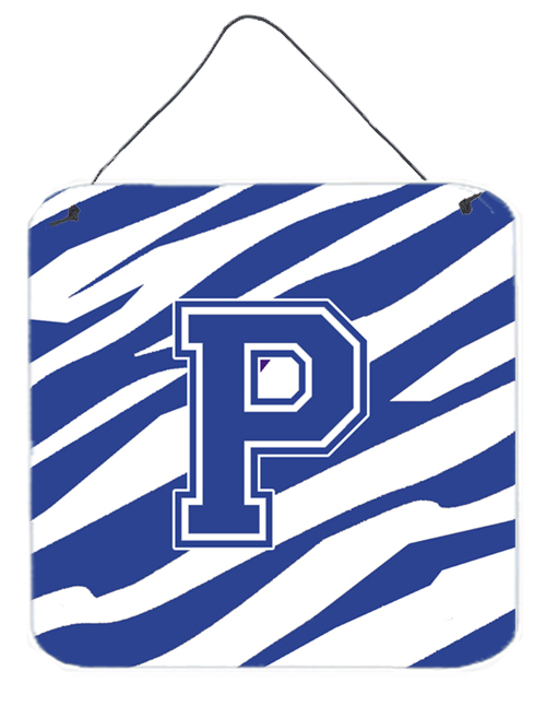 CJ1034-PDS66 6 x 6 in. Letter P Initial Tiger Stripe Blue and White Aluminium Metal Wall or Door Hanging Prints