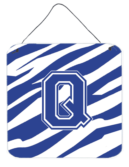 CJ1034-QDS66 6 x 6 in. Letter Q Initial Tiger Stripe Blue and White Aluminium Metal Wall or Door Hanging Prints