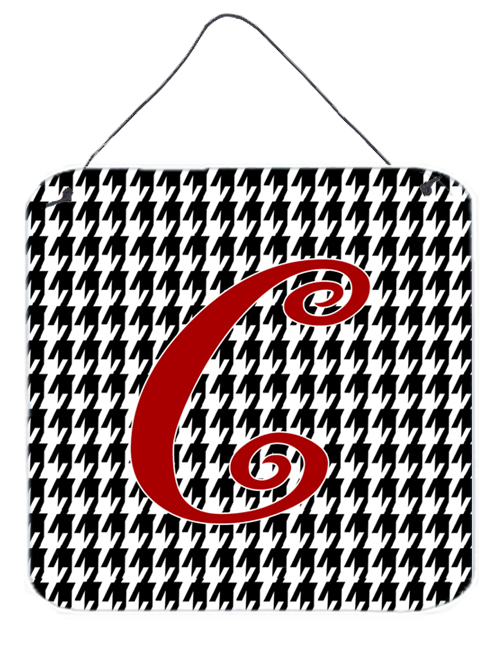 Letter C Initial Monogram - Houndstooth Black Aluminium Metal Wall Or Door Hanging Prints