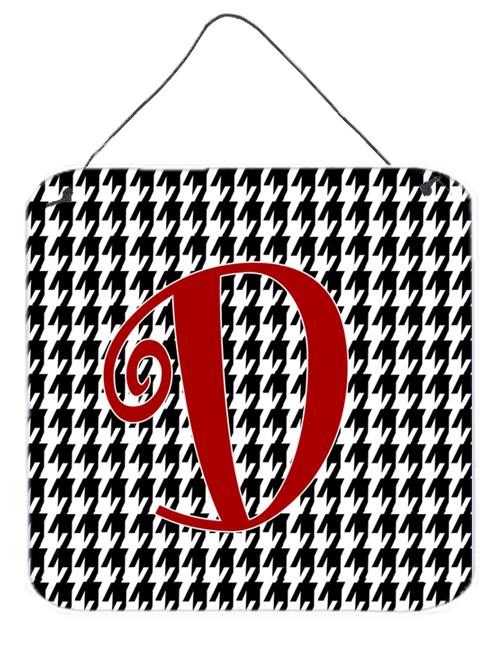 CJ1035-DDS66 Letter D Initial Monogram - Houndstooth Black Aluminium Metal Wall Or Door Hanging Prints