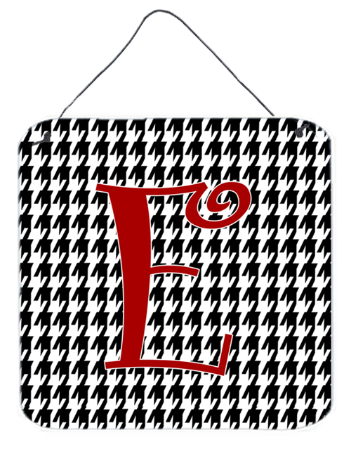 CJ1035-EDS66 Letter E Initial Monogram - Houndstooth Black Aluminium Metal Wall Or Door Hanging Prints