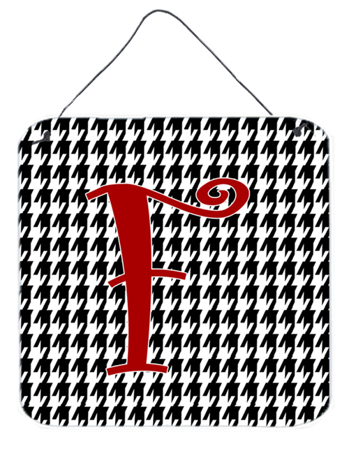 CJ1035-FDS66 Letter F Initial Monogram - Houndstooth Black Aluminium Metal Wall Or Door Hanging Prints