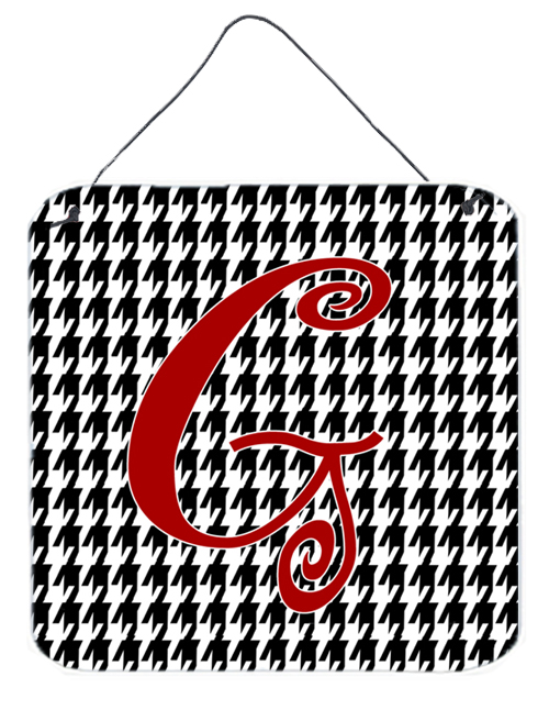 CJ1035-GDS66 Letter G Initial Monogram - Houndstooth Black Aluminium Metal Wall Or Door Hanging Prints