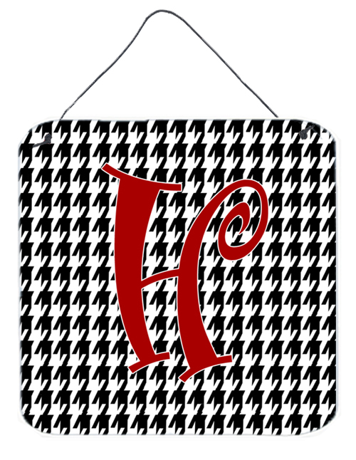 CJ1035-HDS66 Letter H Initial Monogram - Houndstooth Black Aluminium Metal Wall Or Door Hanging Prints