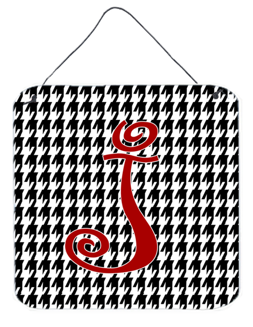 CJ1035-JDS66 Letter J Initial Monogram - Houndstooth Black Aluminium Metal Wall Or Door Hanging Prints