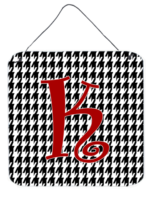 CJ1035-KDS66 Letter K Initial Monogram - Houndstooth Black Aluminium Metal Wall Or Door Hanging Prints