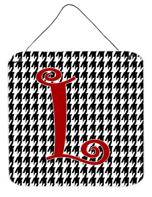 Letter L Initial Monogram - Houndstooth Black Aluminium Metal Wall Or Door Hanging Prints