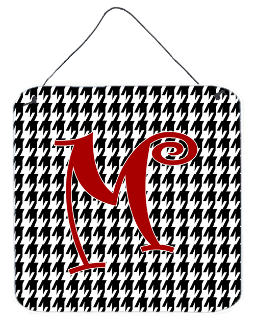 CJ1035-MDS66 Letter M Initial Monogram - Houndstooth Black Aluminium Metal Wall Or Door Hanging Prints