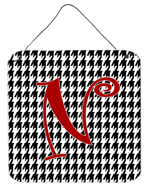 CJ1035-NDS66 Letter N Initial Monogram - Houndstooth Black Aluminium Metal Wall Or Door Hanging Prints