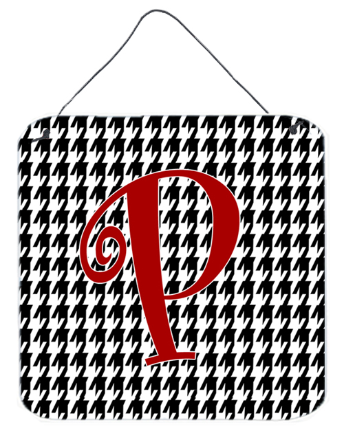 CJ1035-PDS66 Letter P Initial Monogram - Houndstooth Black Aluminium Metal Wall Or Door Hanging Prints