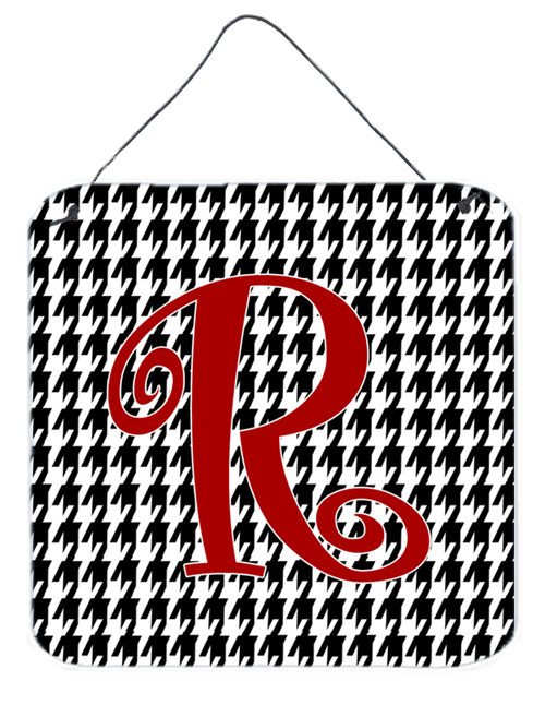 CJ1035-RDS66 Letter R Initial Monogram - Houndstooth Black Aluminium Metal Wall Or Door Hanging Prints