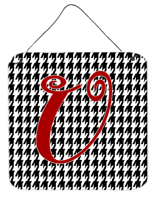 CJ1035-UDS66 Letter U Initial Monogram - Houndstooth Black Aluminium Metal Wall Or Door Hanging Prints