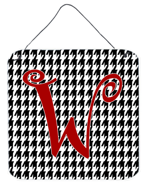 CJ1035-WDS66 Letter W Initial Monogram - Houndstooth Black Aluminium Metal Wall Or Door Hanging Prints