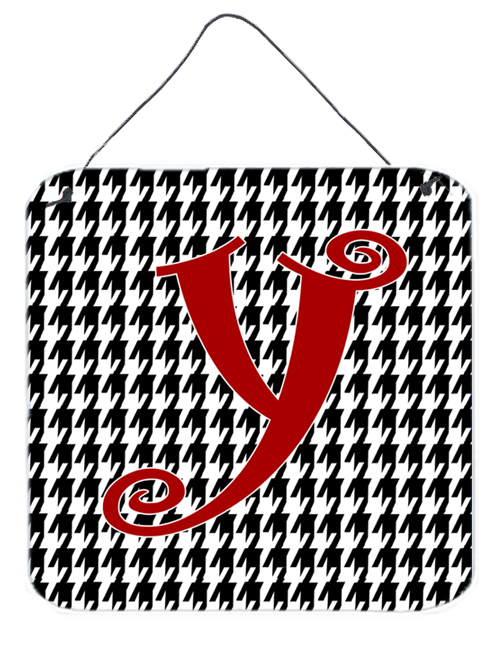 CJ1035-YDS66 Letter Y Initial Monogram - Houndstooth Black Aluminium Metal Wall Or Door Hanging Prints