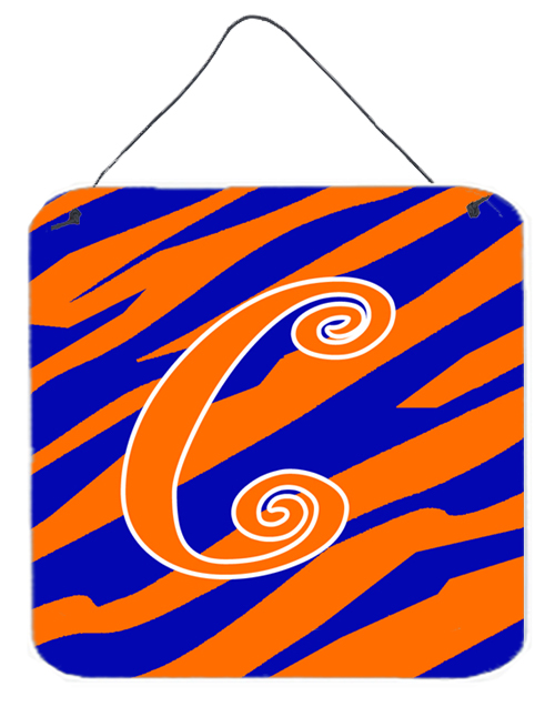 CJ1036-CDS66 Letter C Initial Tiger Stripe Blue And Orange Aluminium Metal Wall Or Door Hanging Prints