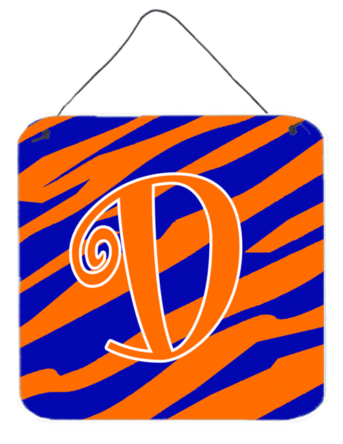 CJ1036-DDS66 Letter D Initial Tiger Stripe Blue And Orange Aluminium Metal Wall Or Door Hanging Prints