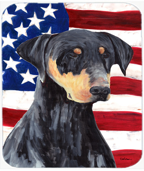 Usa American Flag With Doberman Mouse Pad, Hot Pad Or Trivet