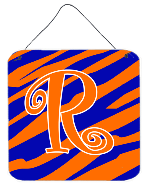 Picture of Carolines Treasures CJ1036-RDS66 Letter R Initial Tiger Stripe Blue And Orange Aluminium Metal Wall Or Door Hanging Prints